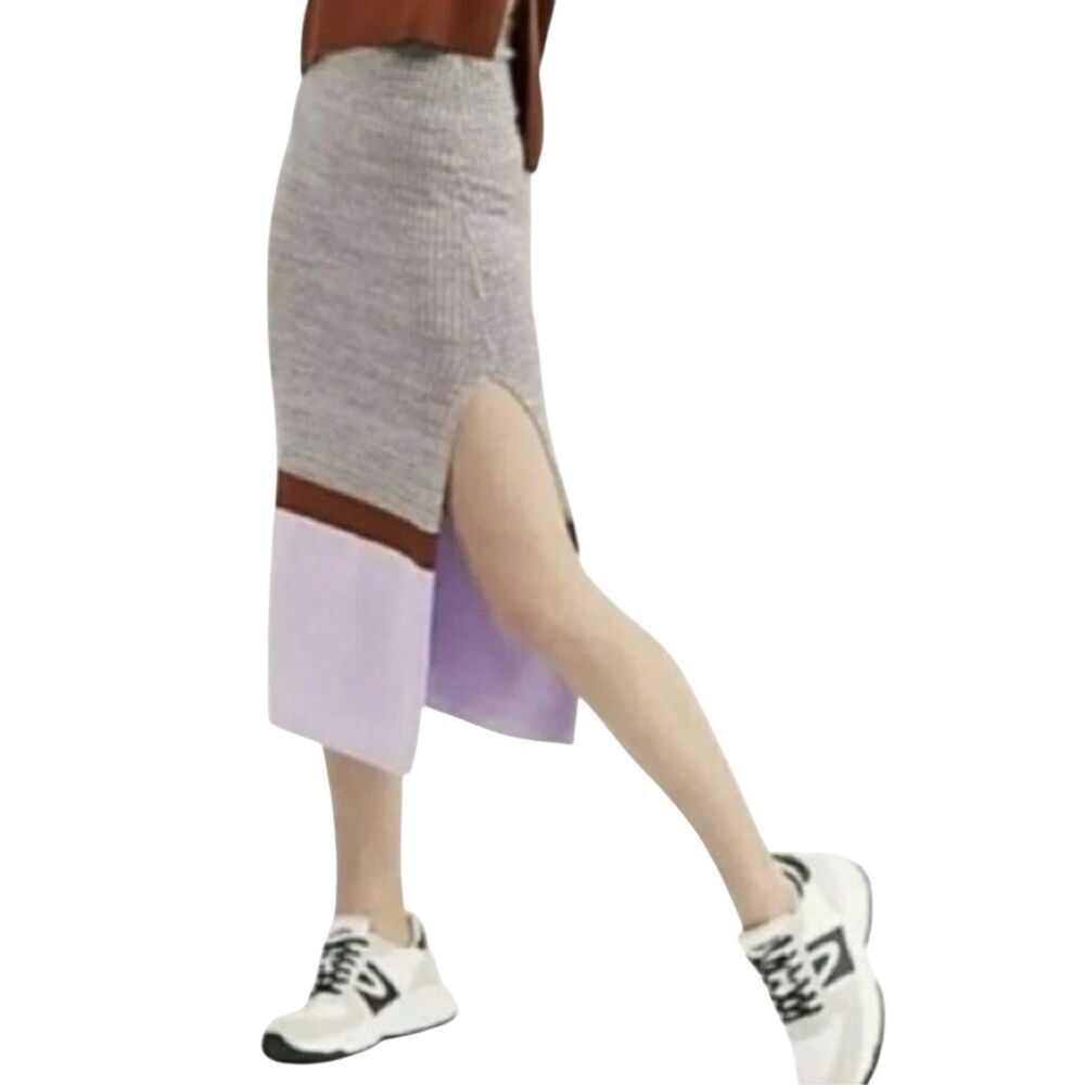 Free People Colorblock Knit Midi Skirt Side Slit Multicolor Size M stretch